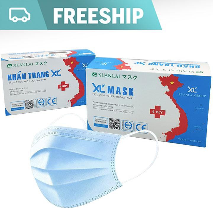 Hộp 50 Cái Khẩu Trang Y Tế 4 Lớp Kháng Khuẩn Chuẩn Xuân Lai