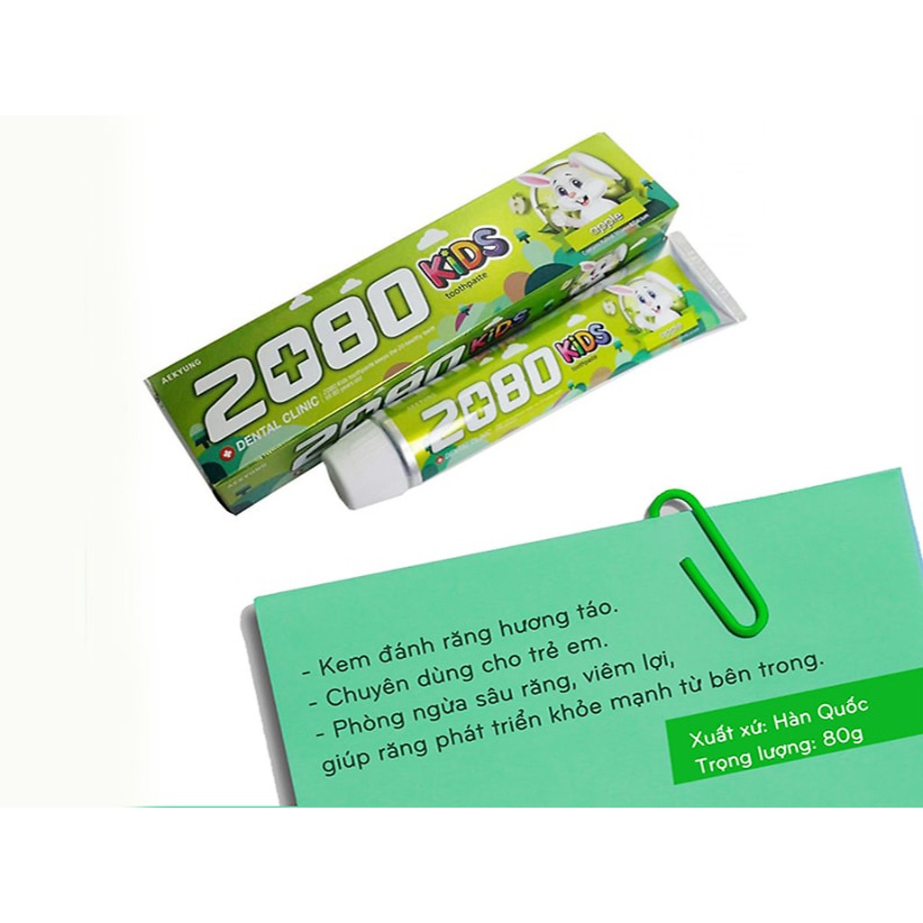 Kem đánh răng trẻ em ngừa sâu răng hương táo 2080 Kids Toothpaste apple 80g  - Hàn Quốc Chính Hãng