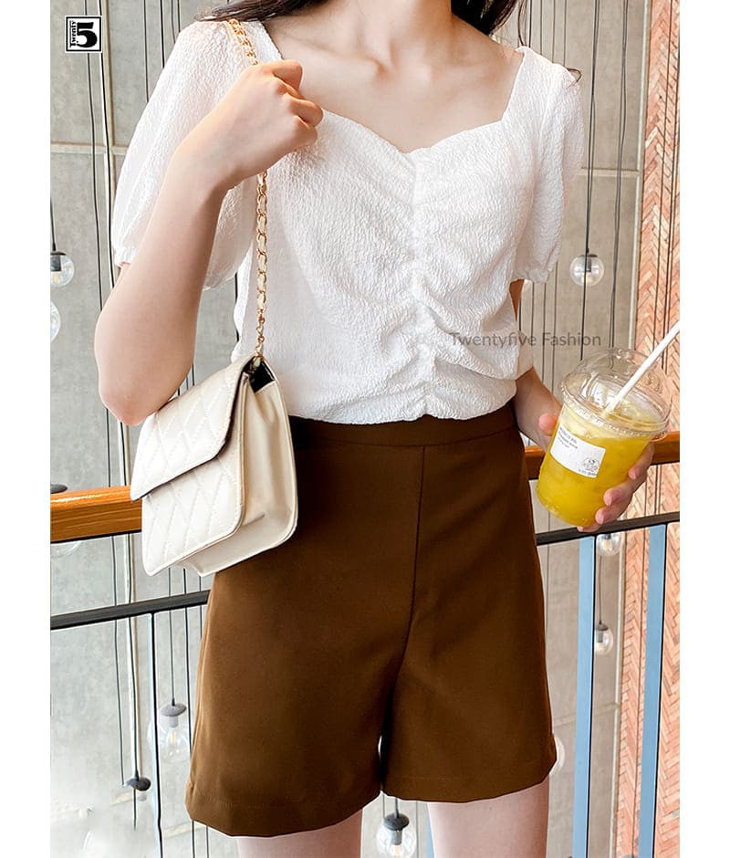 Áo kiểu nữ croptop bo chun tay eo rút nhún ngực chất thô xốp Twentyfive N174