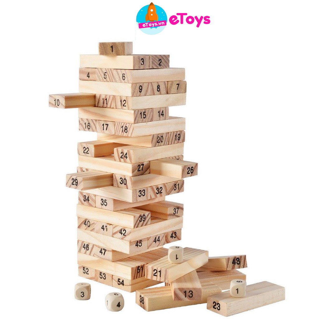 Rút gỗ domino gỗ cho bé học số 54 thanh to cỡ đại(kèm 4 xúc xắc) ETOYS