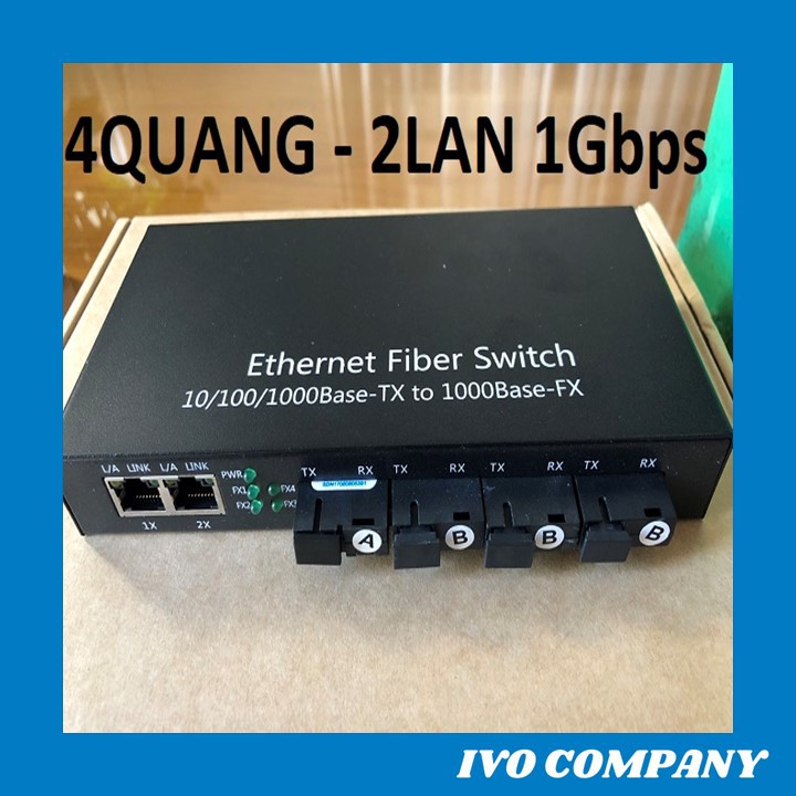 Thiết Bị Chuyển Đổi Quang Điện 1 Sợi Media Converter 1FO 4Q 2LAN 1Gbps