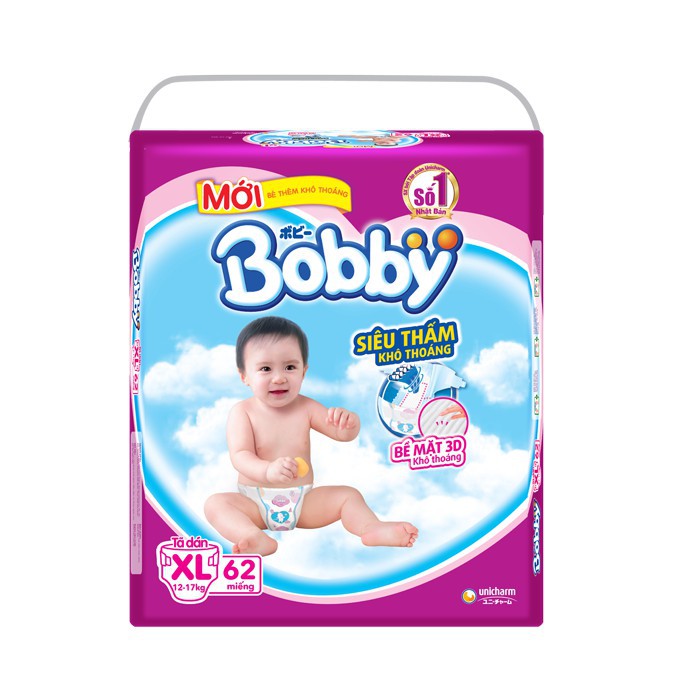 Tã dán Bobby cỡ M , XXL , XL 62 miếng