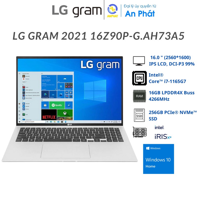 Laptop LG Gram 2021 16Z90P-G.AH73A5 (Core i7-1165G7 | 16GB | 256GB | Intel Iris Xe | 16.0 inch WQXGA | Win 10 | Bạc)