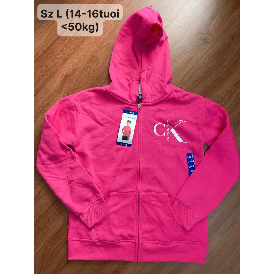 ÁO KHOÁC CALVIN KLEIN GIRLS MONOGRAM LOGO FULL ZIP HOODIE SIZE L