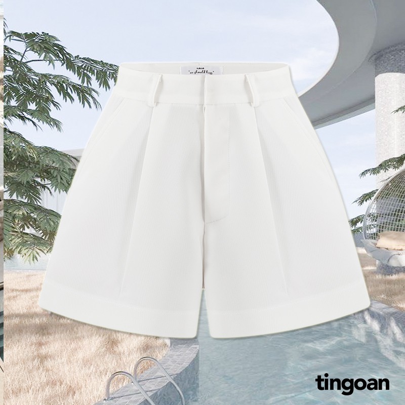 TINGOAN® - Quần shorts trắng cạp cao chiết ly eo JOCIE SHORTS/WH