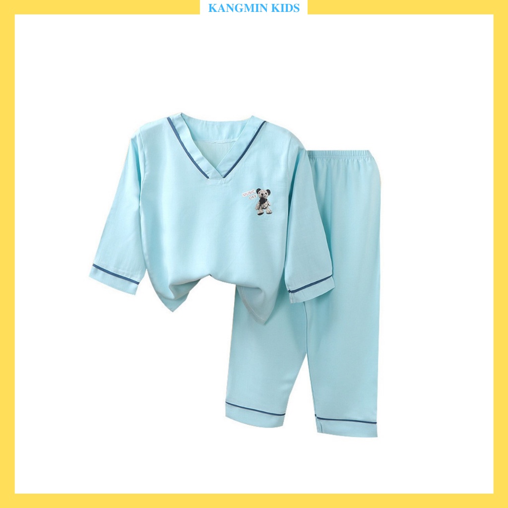 Bộ Quần áo ngủ PiJaMa Chất Lụa Trẻ Em Dài Tay Cao Cấp Chất Lụa Satin Cho bé Trai béGái Từ 6kg Đến 28kg_KANGMIN KIDS