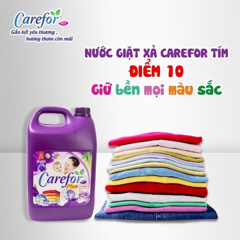 nước giặt xả carefor. túi 2lít; chai 3,5lít; can 5 lít. nước giặt xả carefor tím đam mê, đen Huyền bí, Hồng ngọt ngào mê