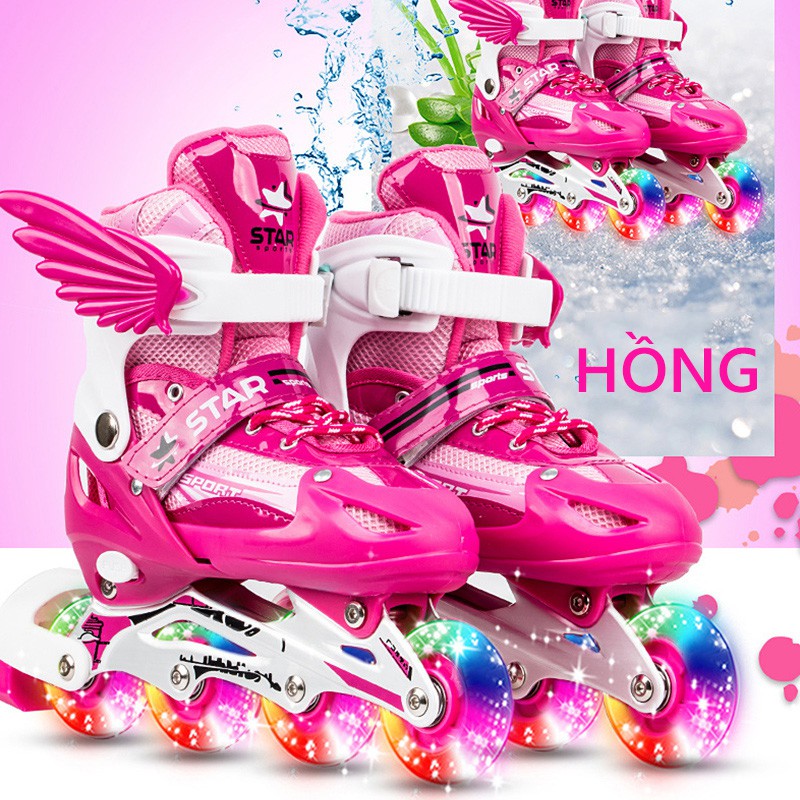 FU14BM giày trượt patin trẻ em 1 hàng bánh size M-L, giày pa tanh thời trang cánh thiên thần có đèn nháy superbank908