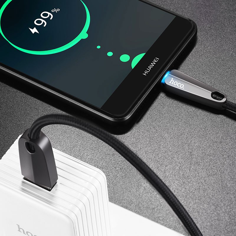 Cáp sạc tự ngắt Hoco U35 Micro USB, sạc nhanh 2.4A Max, có đèn LED, dây bọc dù chống đứt, tự ngắt khi đầy, dài 120cm
