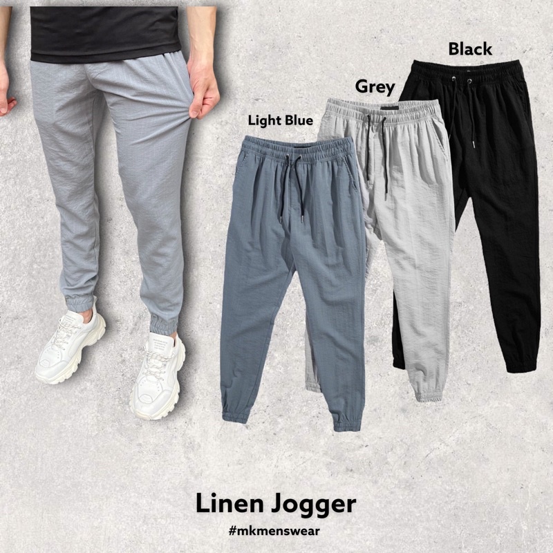 Quần Jogger Đũi Trơn Nam Nữ 3 Màu Đen/Ghi/Xanh Basic