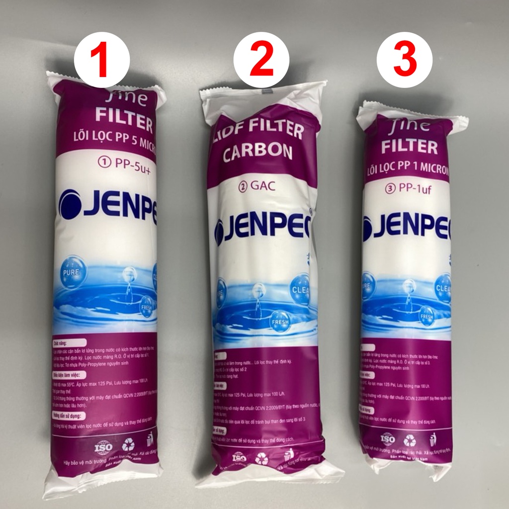 Combo 4 lõi lọc nước 1234 Jenpec hàng cao cấp chính hãng lắp cho máy lọc nước RO