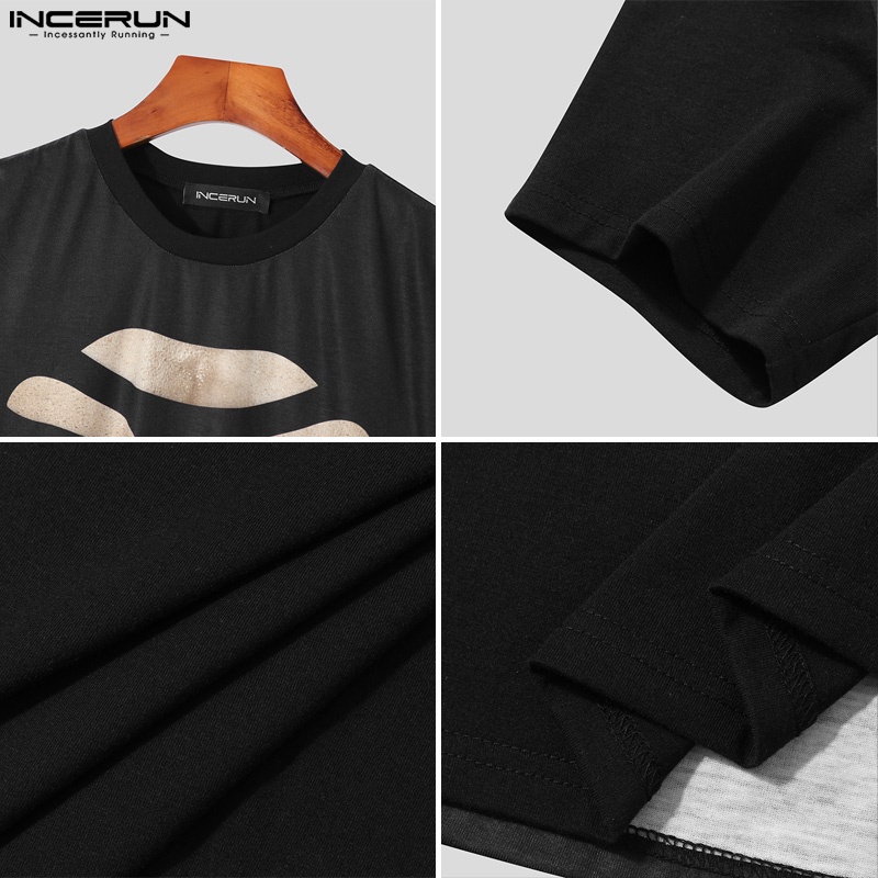 Áo thun INCERUN ngắn tay cổ tròn in hình 3d thời trang cho nam