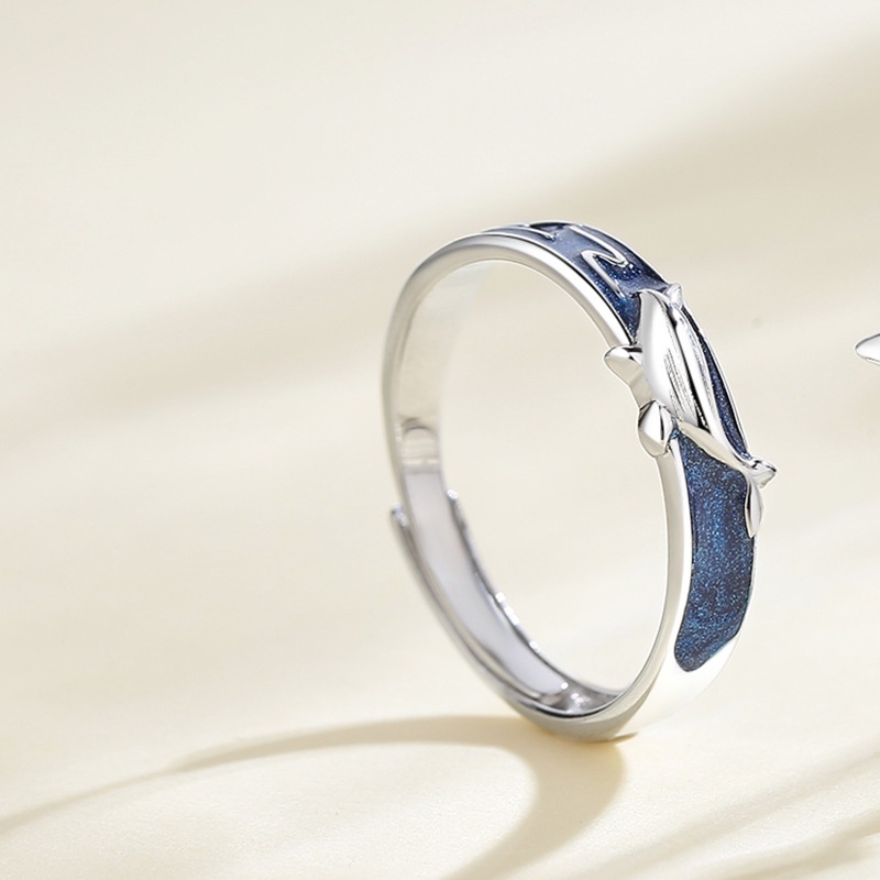 Nhẫn Mạ Bạc 925 Hình Cá Voi Và Bướm Đính Đá Zircon Xanh Dương Phong Cách Trung Hoa Thích Hợp Làm Quà Tặng Cho Cặ