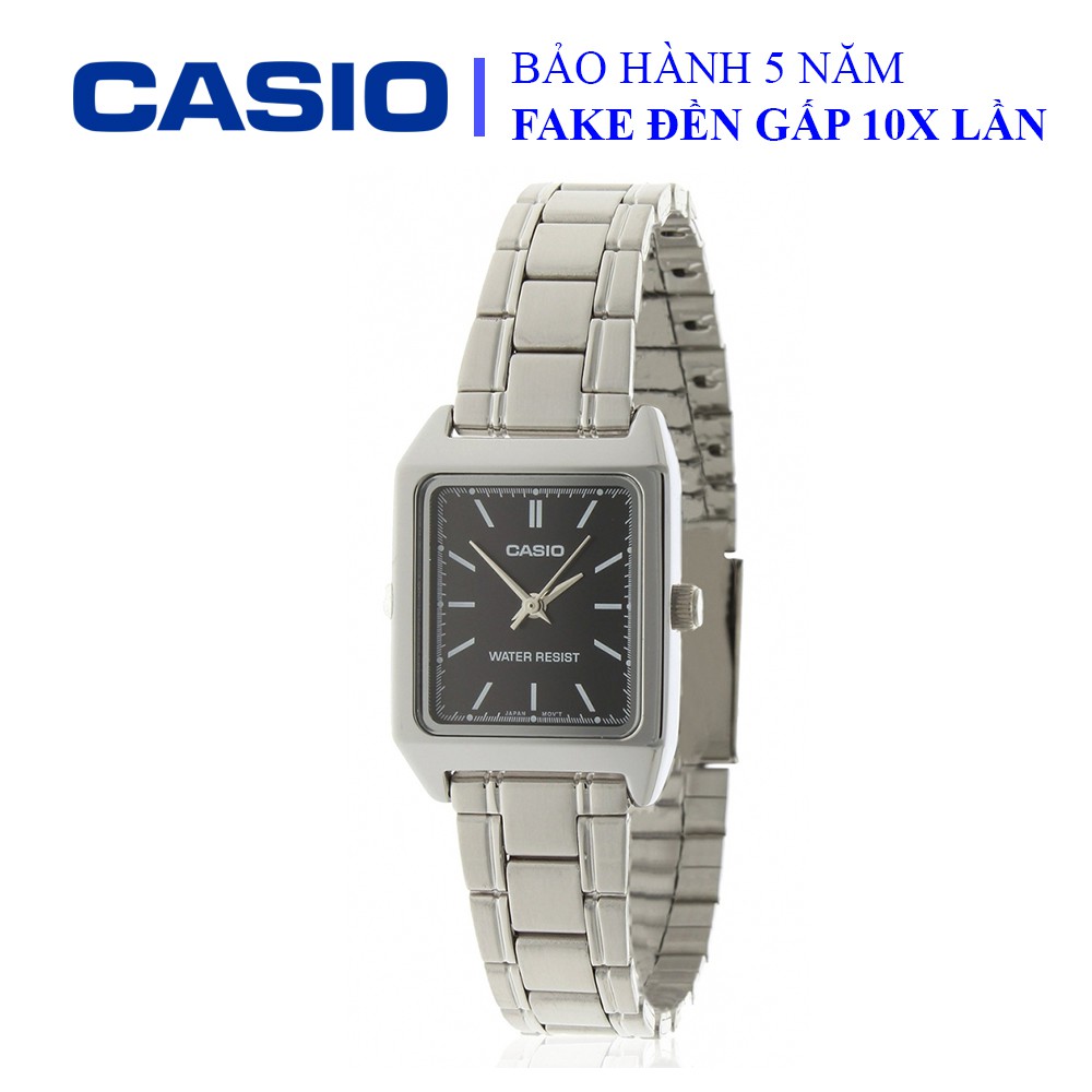 Đồng hồ Casio nữ dây sắt thể thao, mặt đen viền trắng sang trọng, chống nước WR30M đi bơi (LTP-V007D-1EUDF)