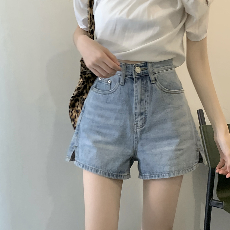 Quần Short Denim Lưng Cao Ống Rộng Xẻ Tà Thời Trang Dành Cho Nữ 2021