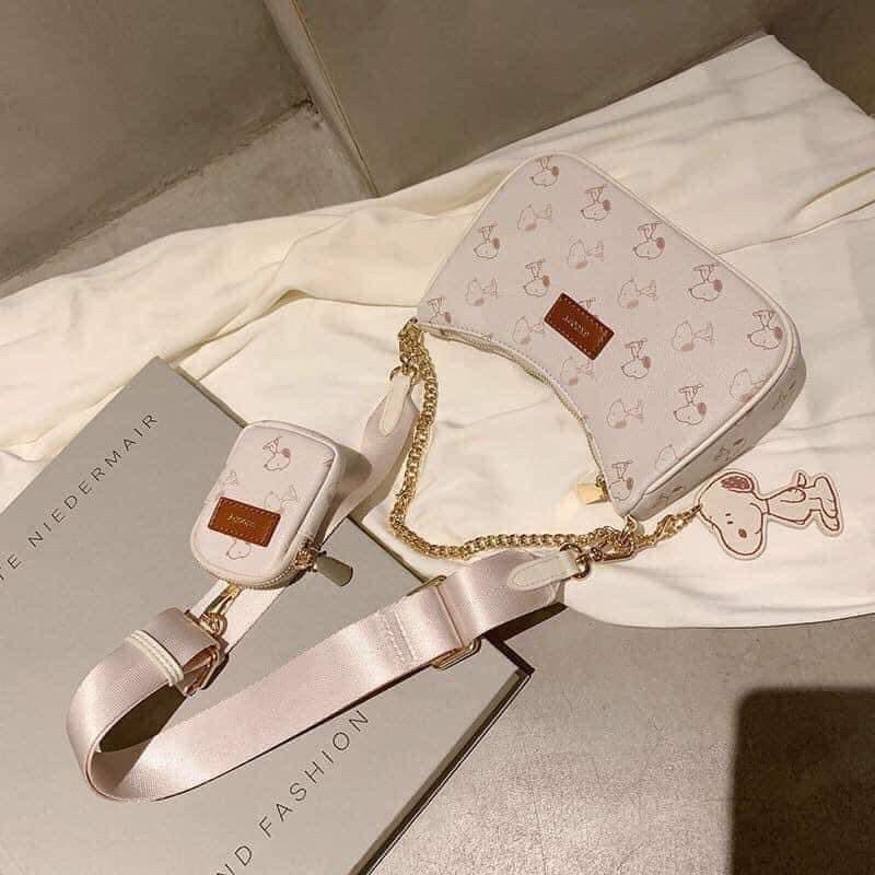 Set túi đeo vai đeo chéo túi xách kẹp nách nữ siêu chất kèm ví nhỏ kèm hình bé cún ẢNH THẬT