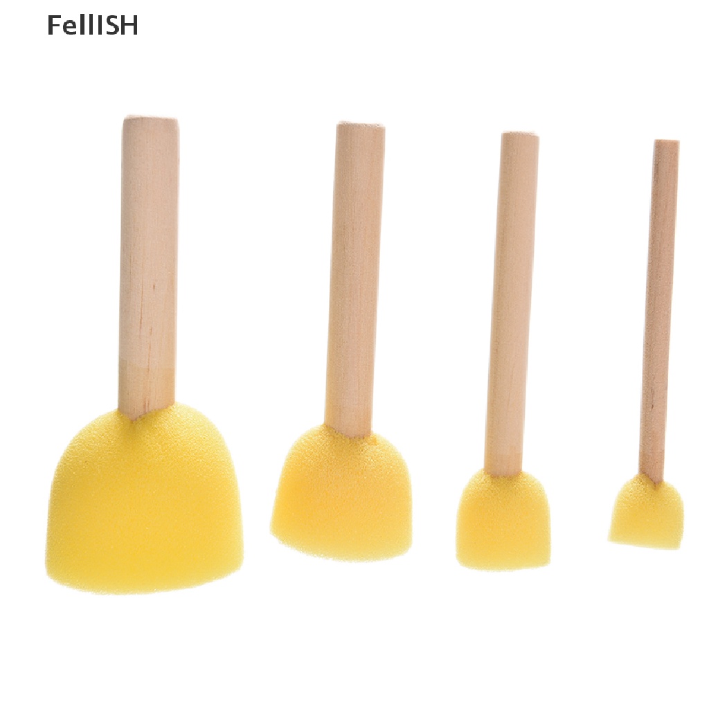 Set 4 Cọ Mút Xốp Cán Gỗ 4 Kích Thước 439br Dành Cho Trẻ Em Vẽ Tranh