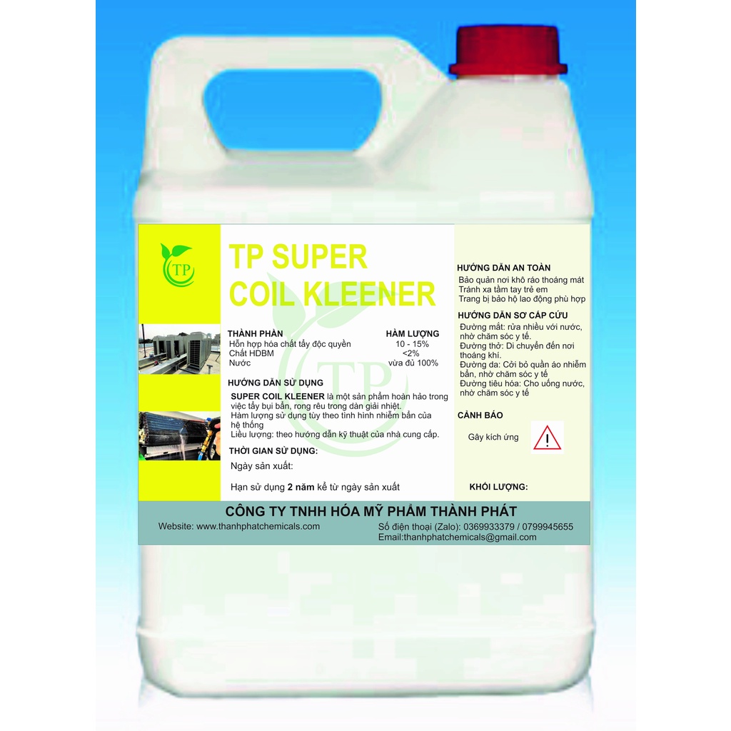 NƯỚC VỆ SINH MÁY LẠNH, DÀN LẠNH ĐA NĂNG (TP SUPER COIL KLEENER)_CAN 5KG + TẶNG 1 CHAI XỊT