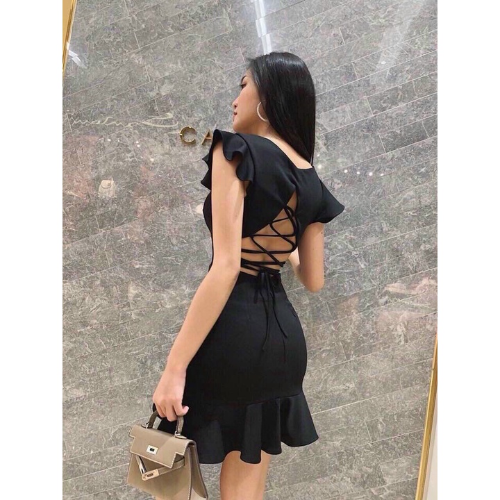 Đầm đuôi cá cổ tim cánh tiên đan dây lưng xinh xắn