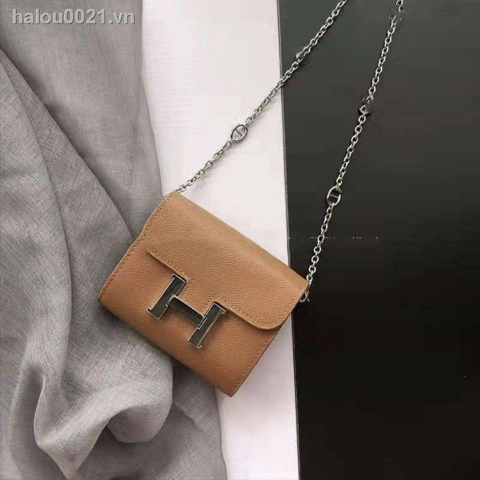 Túi đeo chéo chất da PU dáng vuông mini trang trí khóa hình chữ H phối dây xích hợp thời trang