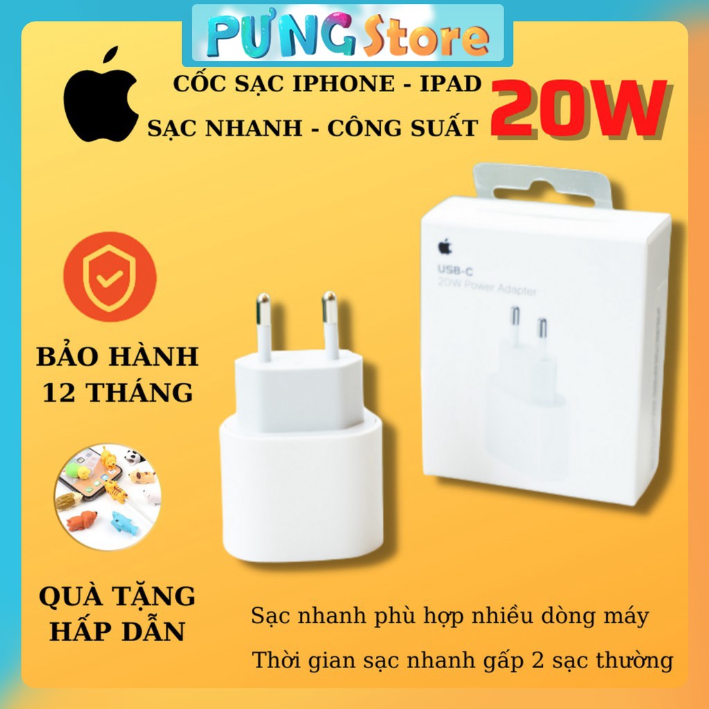 Củ sạc nhanh 20W IPhone 12 chân tròn EU NGUYÊN SEAL FULLBOX BH 12 THÁNG