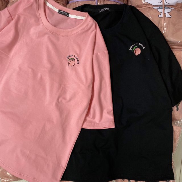 Áo Thun 💗full size💗HÌNH THẬT 100%💗tay lỡ Unisex thêu Trái đào siêu hot💗