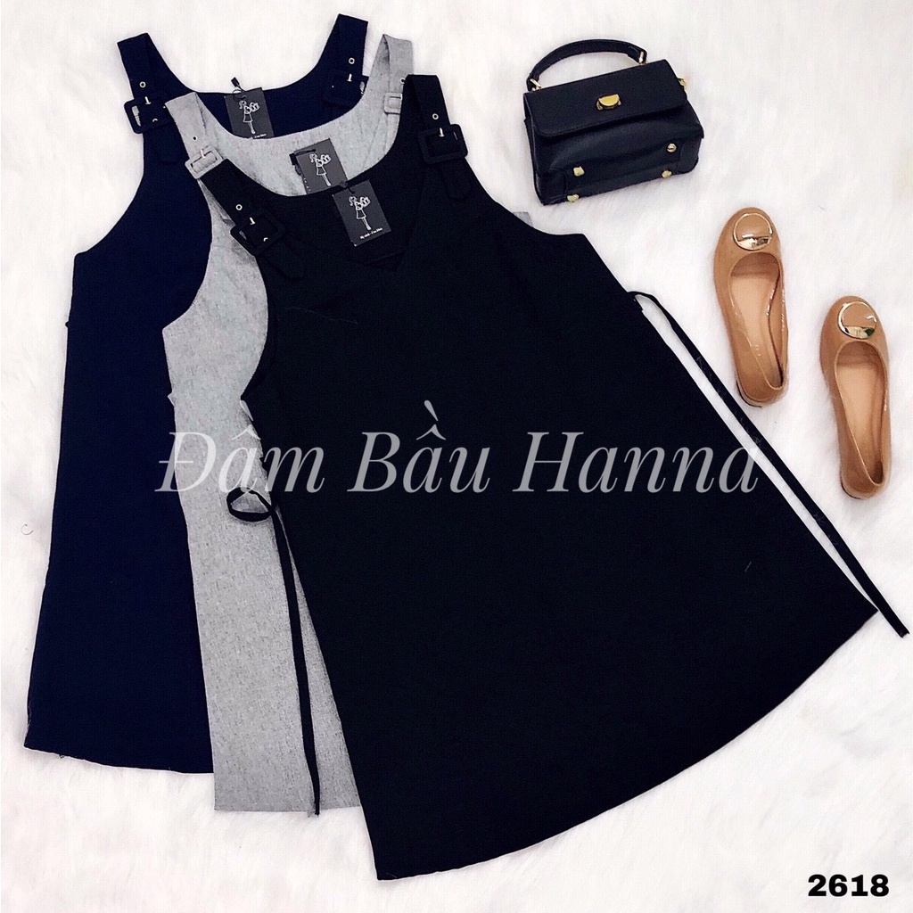 [Size 40-80kg] Đầm bầu yếm công sở yếm bầu màu đen dáng suông vải cao cấp thoáng mát có big size 80kg đầm dài tới gối