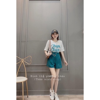 TH130[VẢI XỊN]Sét áo chupa chúp mix quần giả váy, chất cotton tàu xịn, cv đũi QC, cạp chun 