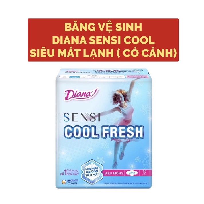 BĂNG VỆ SINH DIANA SỊN SENSI COOL CÓ CÁNH SIÊU MÁT LẠNH.(GÓI 8 miếng)