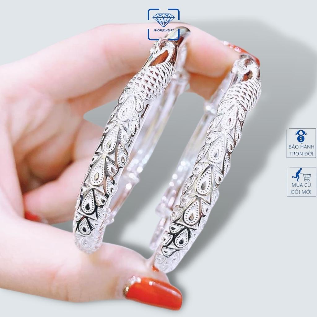 Kiềng tay bạc nữ họa tiết đuôi công, chuẩn bạc ta bao sáng không xuống màu - Anchi jewelry