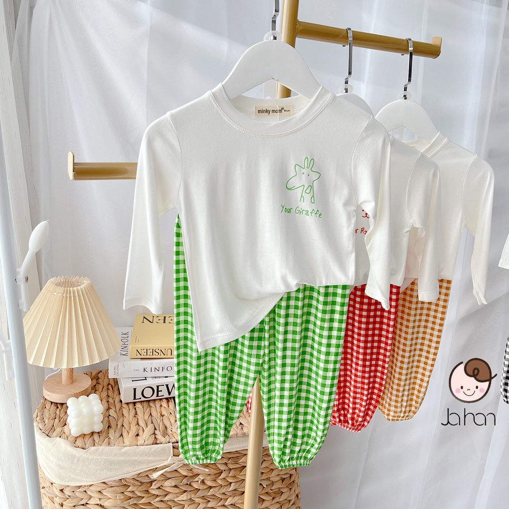 Bộ Quần Áo Trẻ Em AF KID Dài Tay Caro Ulzzang Cho Bé Trai Bé Gái từ 6 đến 18kg Chất Thun Lạnh