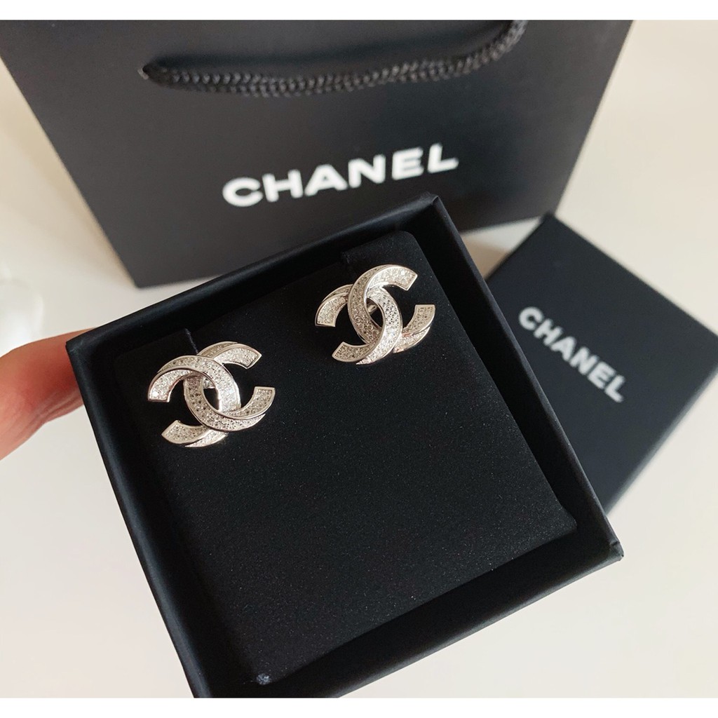 Khuyên Tai Mạ Bạc Đính Đá Pha Lê Chanel Sang Trọng