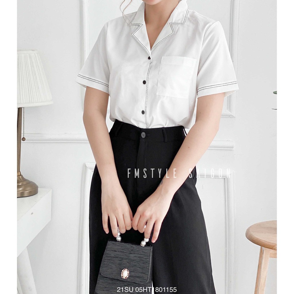 Áo sơ mi tay ngắn cổ vest viền ulzzang thời trang nữ 01514 VM STYLE 22SU03HT2301