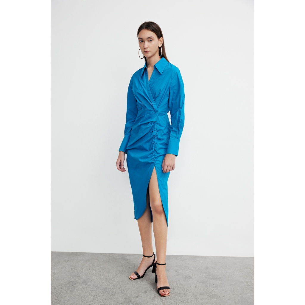 Zara Morocco full tag - Đầm Zara xanh blue dáng lệch tạo cảm giác thon thả DT2DLG57N10
