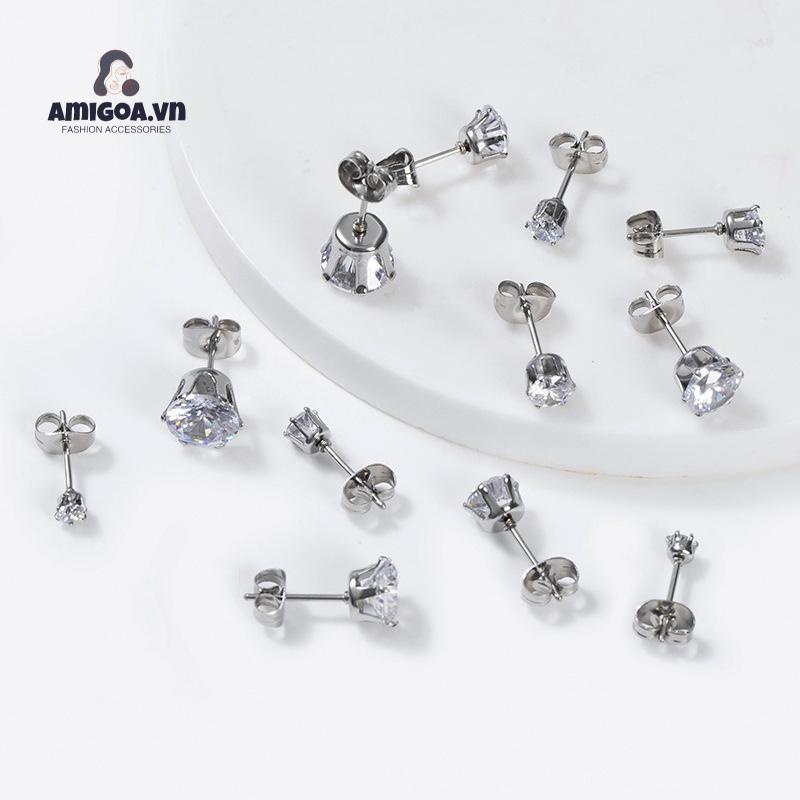 ✨✨Khuyên Tai Xỏ Lỗ Bằng Thép Titan Đính Đá Zircon Siêu Lấp Lánh
