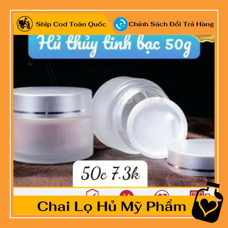 Hủ Đựng Kem ❤ TOP GIÁ RẺ ❤ Hũ Chiết Mỹ Phẩm Thủy Tinh Nắp Bạc 50g , Hũ đựng mỹ phẩm , , phụ kiện du lịch