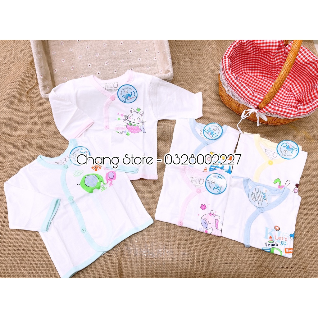 Áo tay ngắn cài xéo jou trắng cho bé 3-8kg 100 cotton