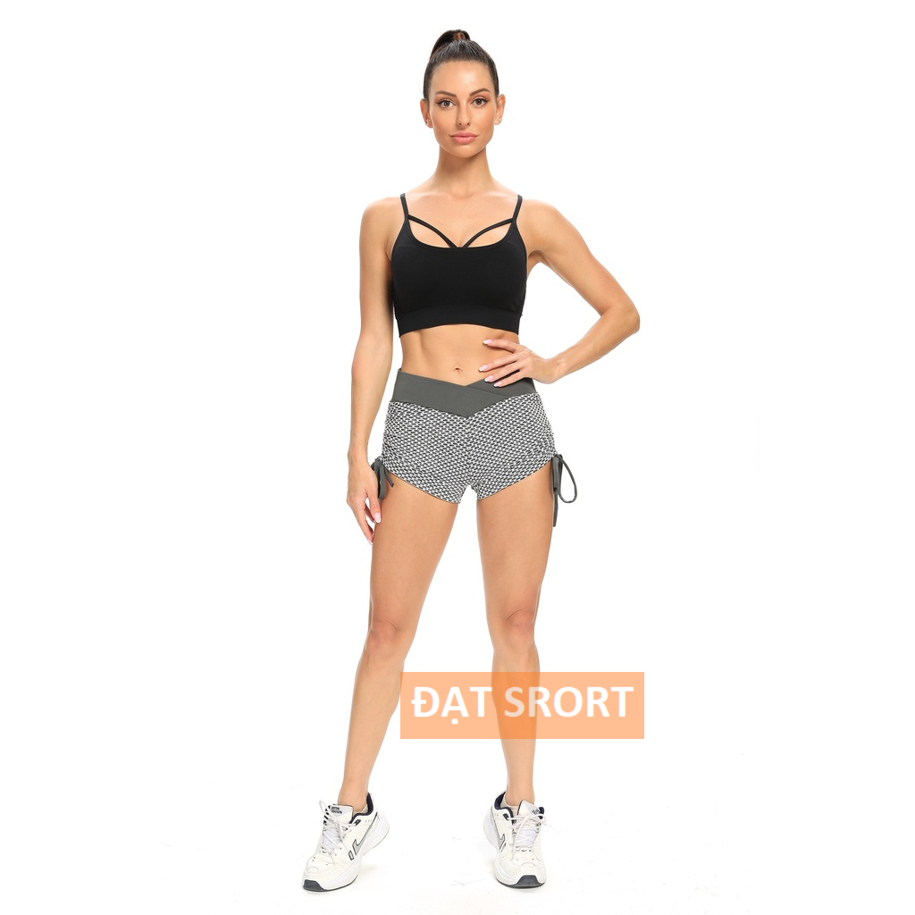 Quần Short Tập Gym , Yoga , Thể Thao Cho Nữ , Chun Mông , Eo Chéo , Dây Rút , Co Giãn 4 Chiều