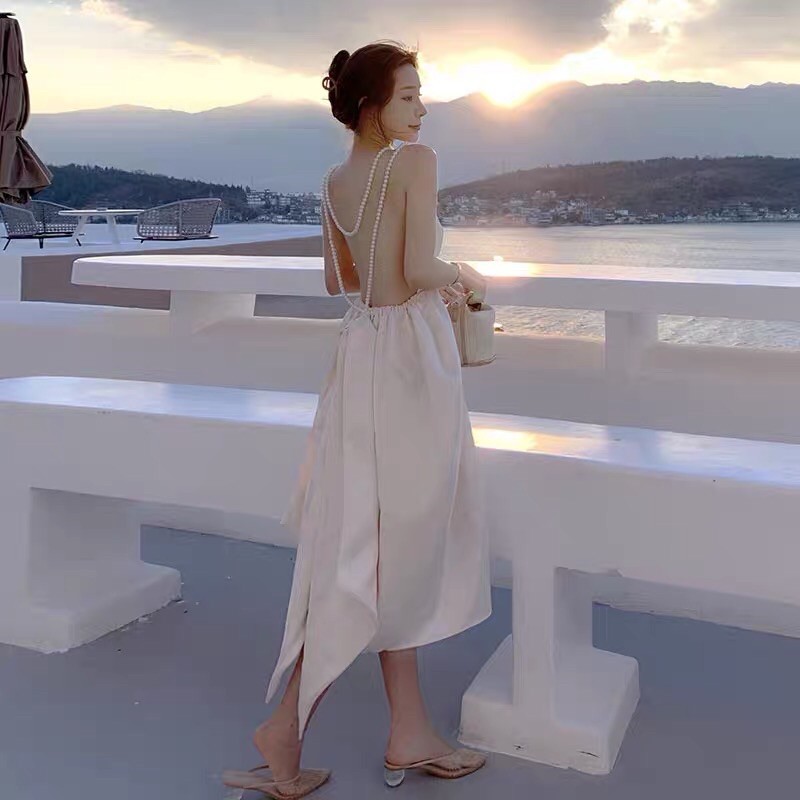 Váy hở lưng dây ngọc thắt nơ eo | BigBuy360 - bigbuy360.vn