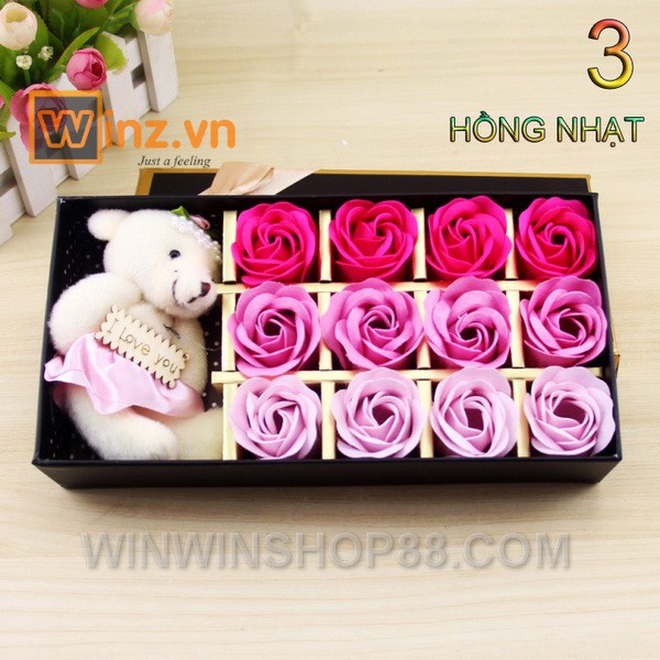 Hộp quà gấu và hoa hồng sáp 12 bông V.2 🏵️ 12 bông Em là điều tuyệt vời nhất 💖quà tặng 20-10 quà  tặng bạn gái Asam