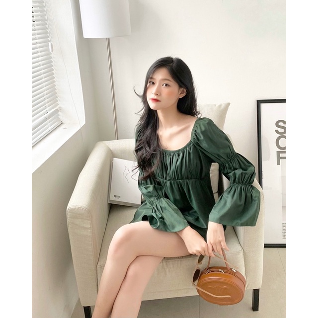YU CHERRY | Áo lụa nữ tay dài chiết tay Full minnie top YA407