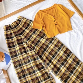 SET ÁO CROPTOP VÀNG + QUẦN CARO