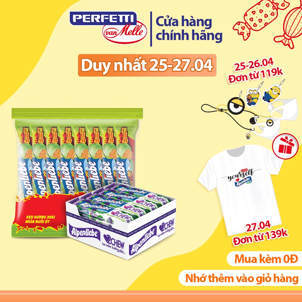 Combo 16 Thỏi Kẹo Alpenliebe Hương Xoài Nhân Muối Ớt + 16 Thỏi Kẹo Mềm 2Chew Hương Nho