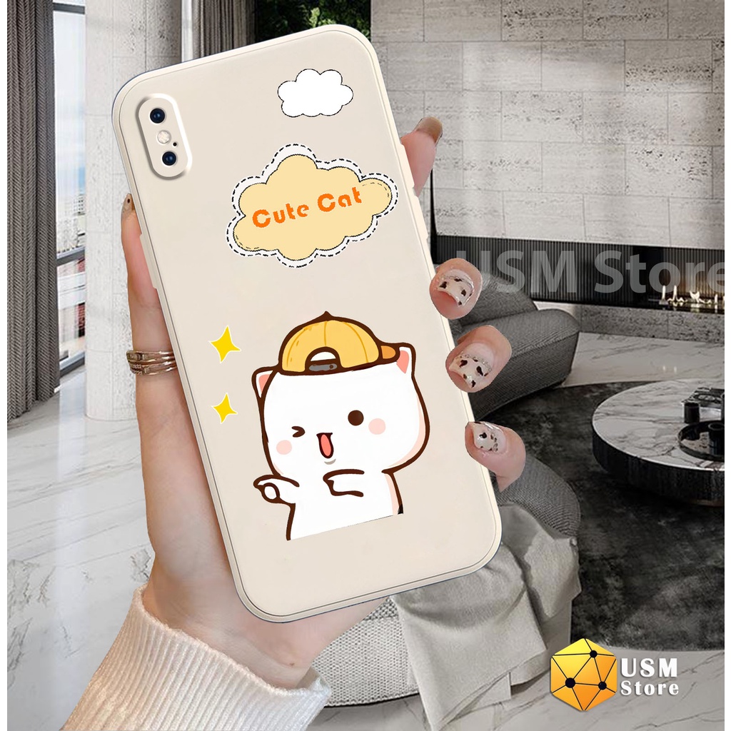 Ốp lưng iphone 6/6s/6 plus/7 plus/8plus/X/XS/XSmax viền vuông, có cạnh bảo vệ camera sau, hình Cat cute