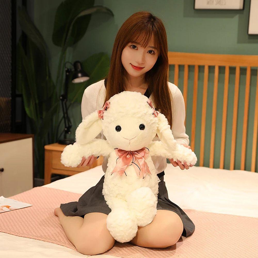 Thú Nhồi Bông Hình Cừu Thắt Nơ Mềm Mại Trang Trí Nhà Cửa
