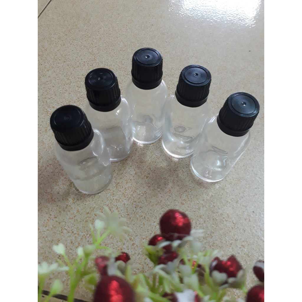 Combo 05 lọ đựng tinh dầu trắng trong nắp đen lọ 30ml