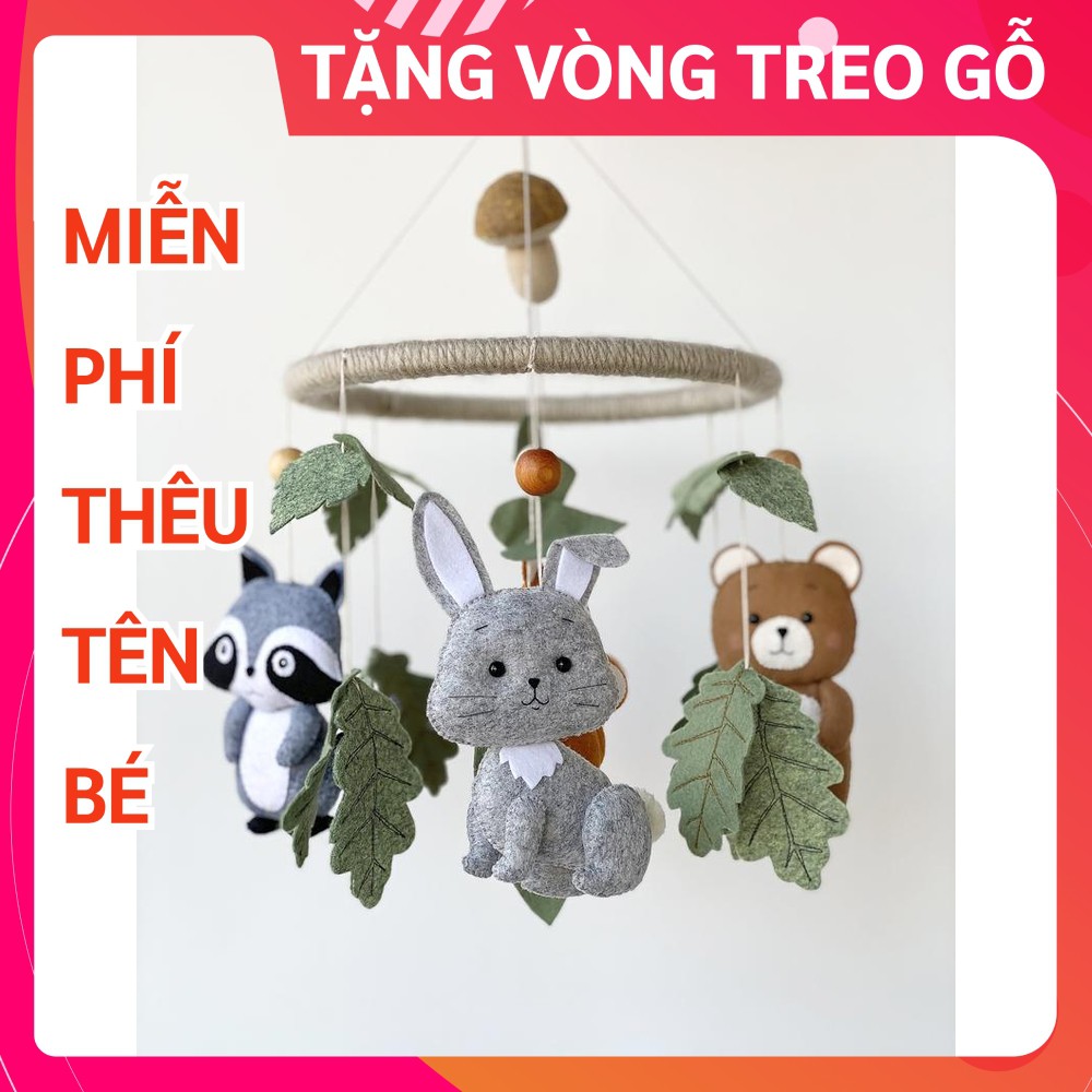 [TẶNG VÒNG TREO + THÊU TÊN BÉ] Đồ chơi treo nôi cũi handmade Coco Kids ảnh thật, tự xoay phát nhạc SÓC CAM 2