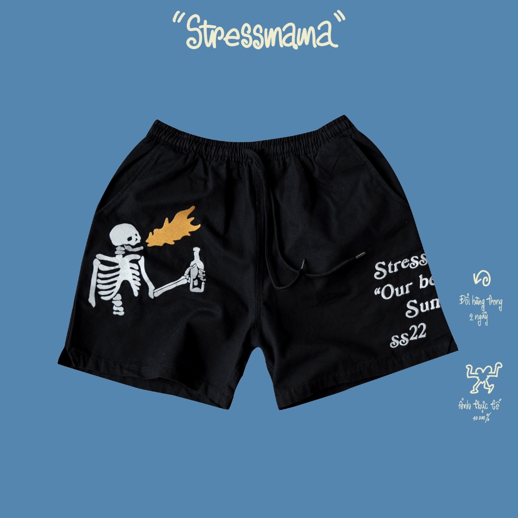 Stressmama Quần Shorts OBS SHORTS màu Đen chất liệu bố 100% Cotton, chi tiết thêu, thoáng mát Local Brand