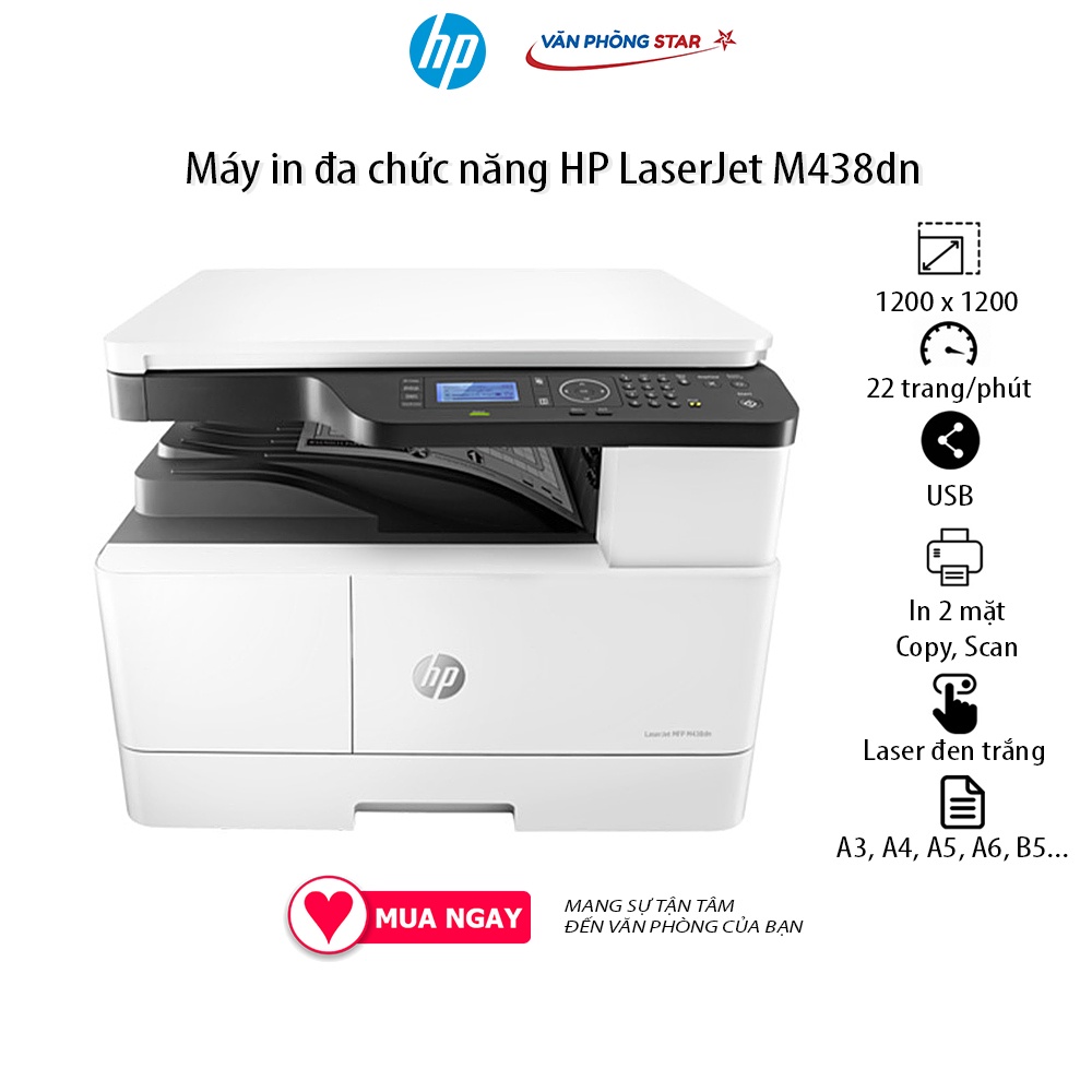 [FREE SHIP] Máy in đa chức năng HP LaserJet M438dn In, Sao chép, Quét Tốc độ: 22 trang / phút khổ A4,mới 100% chính hãng