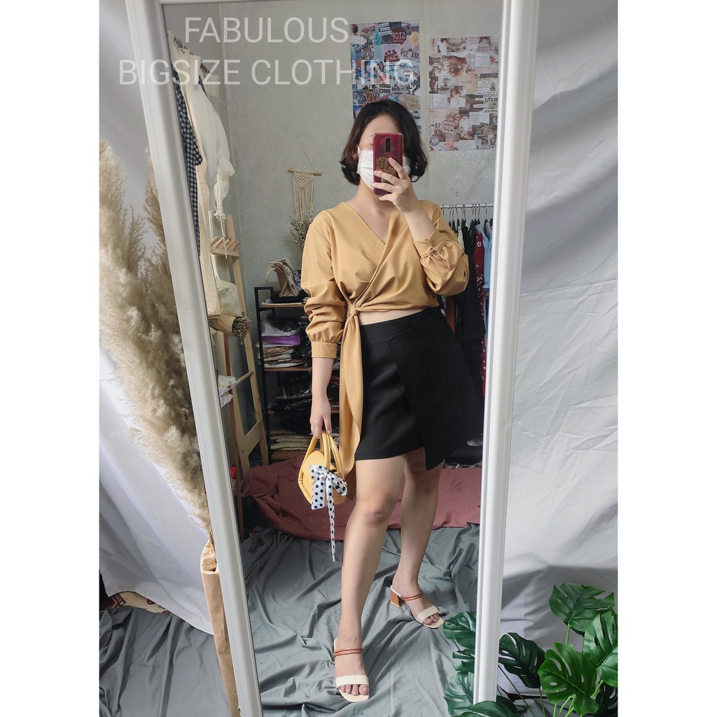 BIGSIZE Áo kiểu cổ V cách điệu chất lụa Fabulous Bigsize